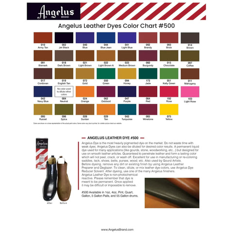 Angelus Leather Dye Color Chart