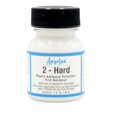 Angelus 2-Hard will allow Angelus Paint to adhere to non-porous surfaces such as plastic or glass