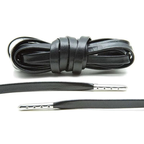 Black Luxury Leather Laces - Silver Plated