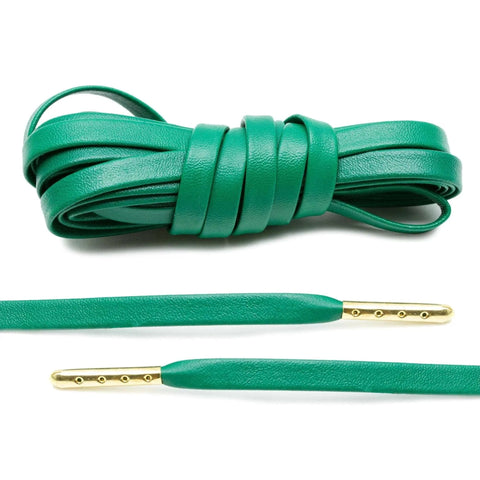 Kelly Green Luxury Leather Laces - Gold Plated