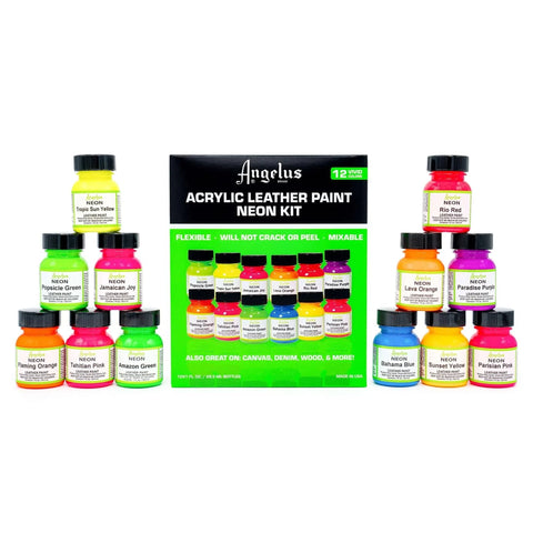 Angelus Leather Paint Neon Kit with 12 Colors