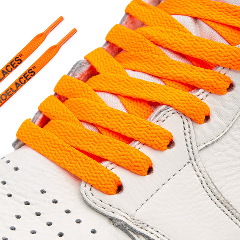Lace Lab Neon Orange/Black Off-White Style "SHOELACES" on shoe