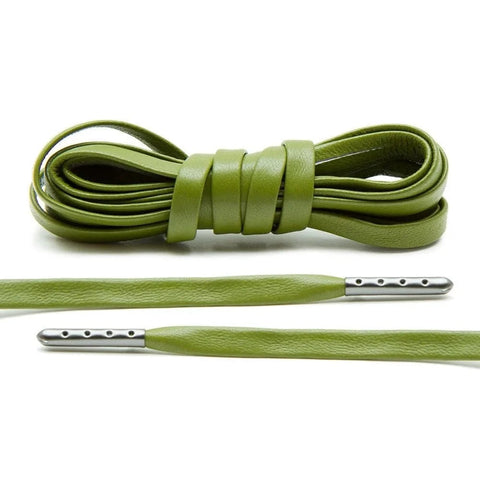 Olive Luxury Leather Laces - Gunmetal Plated