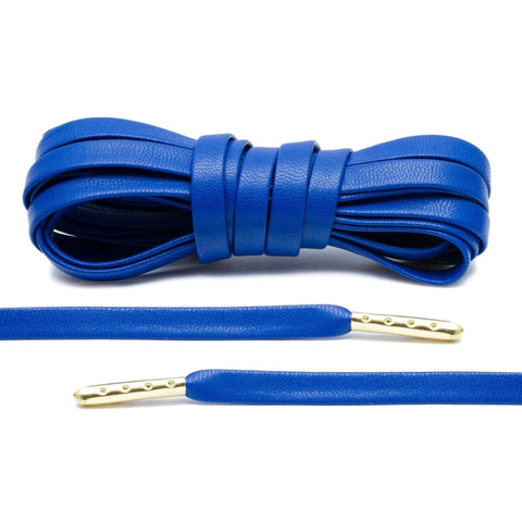 Royal Blue Luxury Leather Laces - Gold Plated