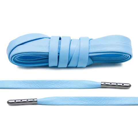 University Blue Luxury Leather Laces - Gunmetal Plated