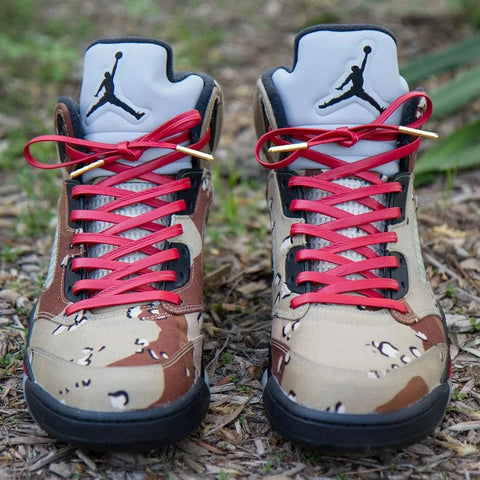Red Luxury Leather Laces - Gold Plated